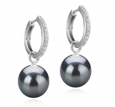 10-11mm AAA Quality Tahitian Cultured Pearl Earring Pair in Rosalind Black