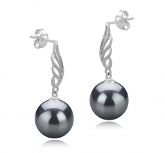 9-10mm AAA Quality Tahitian Cultured Pearl Earring Pair in Wing Black