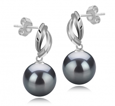 9-10mm AAA Quality Tahitian Cultured Pearl Earring Pair in Shamara Black