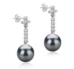 10-11mm AAA Quality Tahitian Cultured Pearl Earring Pair in Raquel Black