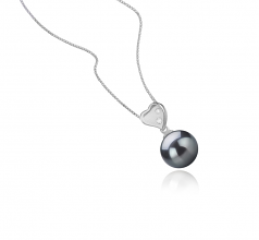 9-10mm AAA Quality Tahitian Cultured Pearl Pendant in Taima - Heart Black
