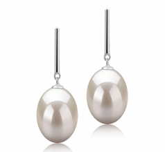 9-10mm AAA Quality Freshwater Cultured Pearl Earring Pair in Melinda White