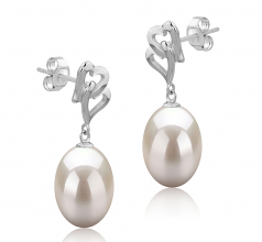 9-10mm AAA Quality Freshwater Cultured Pearl Earring Pair in Laura White