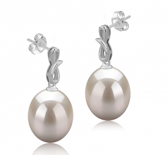 9-10mm AAA Quality Freshwater Cultured Pearl Earring Pair in Lucille White