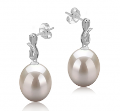 9-10mm AAA Quality Freshwater Cultured Pearl Earring Pair in Lucille White