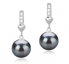 9-10mm AAA Quality Tahitian Cultured Pearl Earring Pair in Erma Black