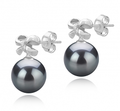 9-10mm AAA Quality Tahitian Cultured Pearl Earring Pair in Marte Black