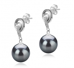8-9mm AAAA Quality Freshwater Cultured Pearl Earring Pair in Madonna Black