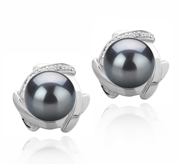 8-9mm AAAA Quality Freshwater Cultured Pearl Earring Pair in Alba Black 8-9mm AAAA Quality Freshwater Cultured Pearl Earring Pair in Alba Black