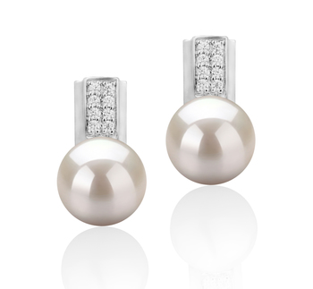 8-9mm AAA Quality Freshwater Cultured Pearl Earring Pair in Alina White