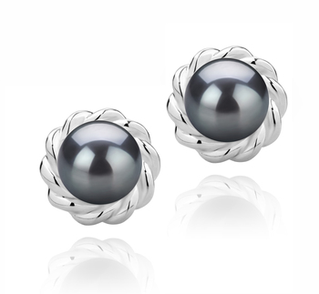 8-9mm AAAA Quality Freshwater Cultured Pearl Earring Pair in Bessie Black 8-9mm AAAA Quality Freshwater Cultured Pearl Earring Pair in Bessie Black