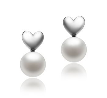 8-9mm AAA Quality Freshwater Cultured Pearl Earring Pair in Heart White