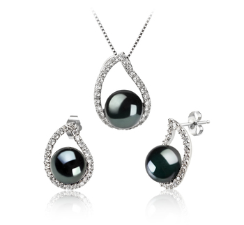 9-10mm AA Quality Freshwater Cultured Pearl Set in Isabella Black