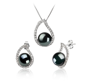 9-10mm AA Quality Freshwater Cultured Pearl Set in Isabella Black 9-10mm AA Quality Freshwater Cultured Pearl Set in Isabella Black