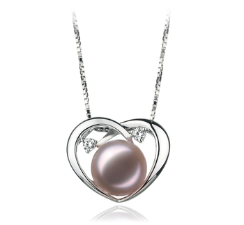 9-10mm AA Quality Freshwater Cultured Pearl Pendant in Katie Heart Lavender