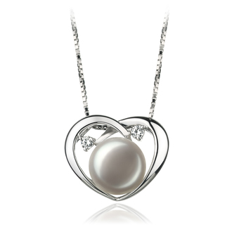 9-10mm AA Quality Freshwater Cultured Pearl Pendant in Katie Heart White 9-10mm AA Quality Freshwater Cultured Pearl Pendant in Katie Heart White