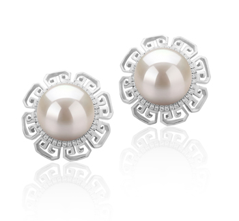 9-10mm AAAA Quality Freshwater Cultured Pearl Earring Pair in Leonie White 9-10mm AAAA Quality Freshwater Cultured Pearl Earring Pair in Leonie White