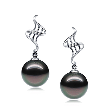 9-10mm AAA Quality Tahitian Cultured Pearl Earring Pair in Lure Black 9-10mm AAA Quality Tahitian Cultured Pearl Earring Pair in Lure Black