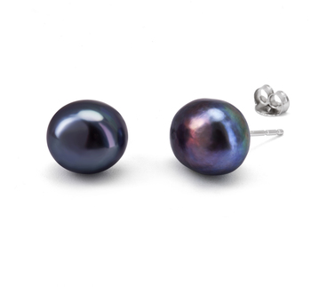 10-11mm AAA Quality Freshwater Cultured Pearl Earring Pair in Black 10-11mm AAA Quality Freshwater Cultured Pearl Earring Pair in Black