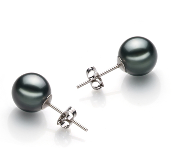 9-10mm AAA Quality Tahitian Cultured Pearl Earring Pair in Black 9-10mm AAA Quality Tahitian Cultured Pearl Earring Pair in Black