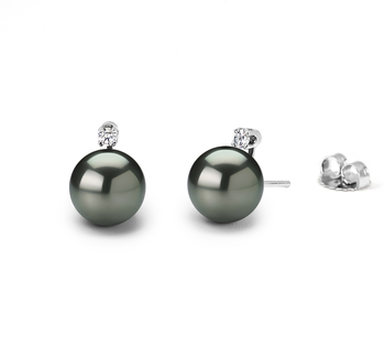 9-10mm AAA Quality Tahitian Cultured Pearl Earring Pair in Black