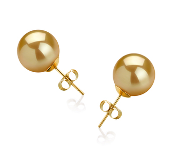 10-11mm AAA Quality South Sea Cultured Pearl Earring Pair in Gold