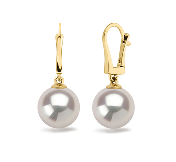 9.5-10mm AAAA Quality Freshwater Cultured Pearl Earring Pair in Elements White