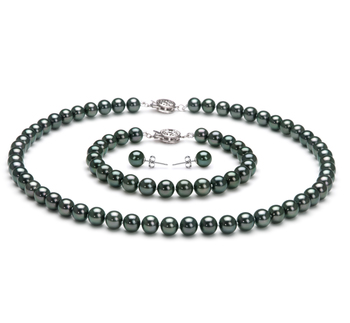 6.5-7mm AAA Quality Japanese Akoya Cultured Pearl Set in Black 6.5-7mm AAA Quality Japanese Akoya Cultured Pearl Set in Black