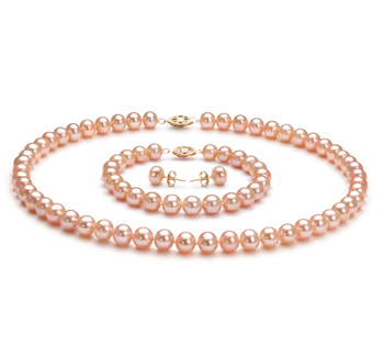 7-8mm AA Quality Freshwater Cultured Pearl Set in Pink 7-8mm AA Quality Freshwater Cultured Pearl Set in Pink