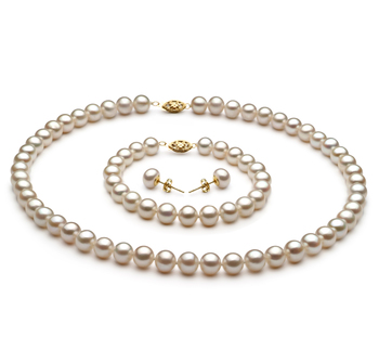7.5-8.5mm AA Quality Freshwater Cultured Pearl Set in White