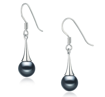 7-8mm AAAA Quality Freshwater Cultured Pearl Earring Pair in Sandra Black 7-8mm AAAA Quality Freshwater Cultured Pearl Earring Pair in Sandra Black