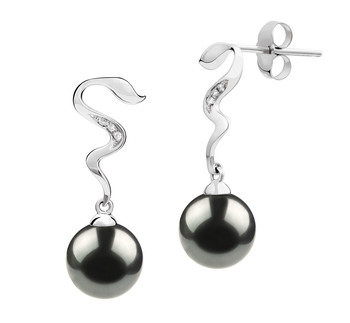 8-9mm AAA Quality Japanese Akoya Cultured Pearl Earring Pair in Tamara Black 8-9mm AAA Quality Japanese Akoya Cultured Pearl Earring Pair in Tamara Black
